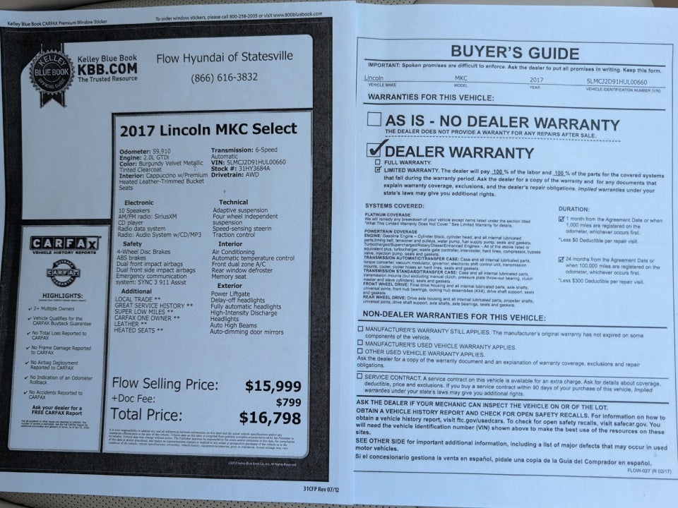 2017 Lincoln MKC Select